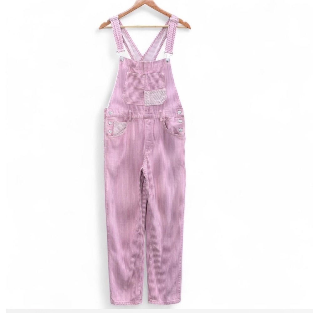 Free People We The Free Ziggy Overalls Pink Hickory Stripe Womens sz S bohemian